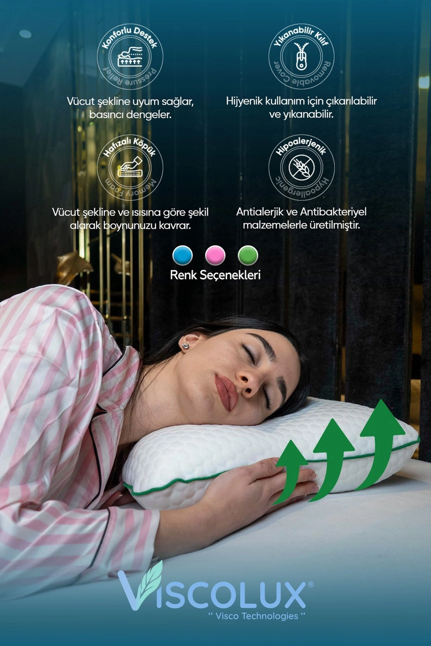 Horlama Azaltıcı Yastık - Horlama Önleyici Ortopedik Visco Yastık 55x40x12/10 Yeşil