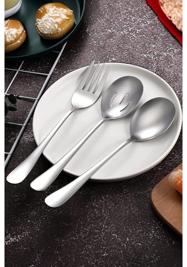 7 Parça Çelik Sunum Servis Kaşığı Kaşık Çatal Bıçak Spatula Seti Mt154by Silver