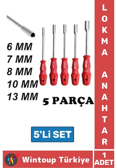 Premium Ergonomik Kaymaz Kauçuk Sap Lokma Anahtar Tornavida 6/7/8/10/13/mm 5'li Set