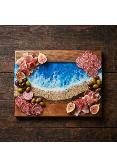 Dark Ocean Ceviz & Epoksi Sunum Tahtası 24x32 Cm Ceviz