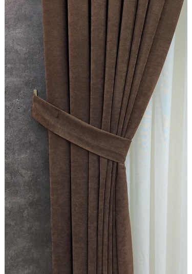 Mosso Fon Perde Düz Renk Kahverengi