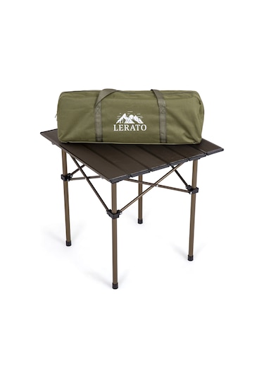 Lerato Basic Alüminyum Katlanır Portatif Küçük Boy Kamp ve Piknik Masası - Kahverengi - 49 x 52 x 49 CM
