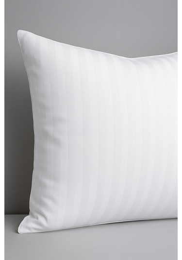 Beyaz Çizgili Pamuk Saten Yastık Kılıfı Beyaz