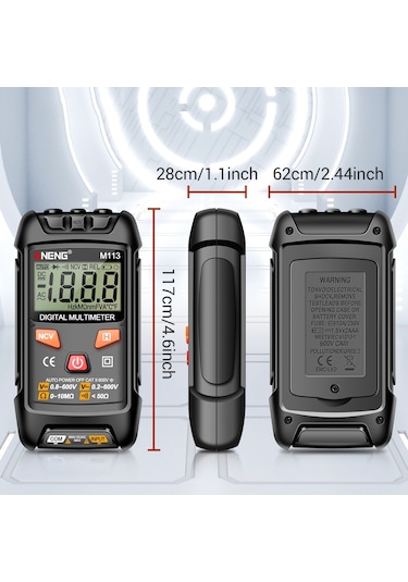Aneng M113 1999 Sayımlar Mini Dijital Multimetre Ac / Dc Gerilim Ölçer Ohm Ncv Direnç Volt Test Cihazı Elektrik Aracı - Siyah