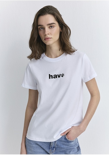 Mavi - Hav Baskılı Beyaz Tişört 1613288-620 Beyaz