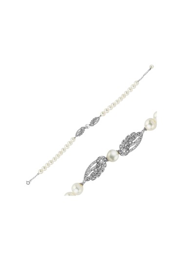 6,5 Mm Yaprak Detay Taşlı Doğal İnci Bileklik 18 Cm / Beyaz Beyaz Beyaz Altın