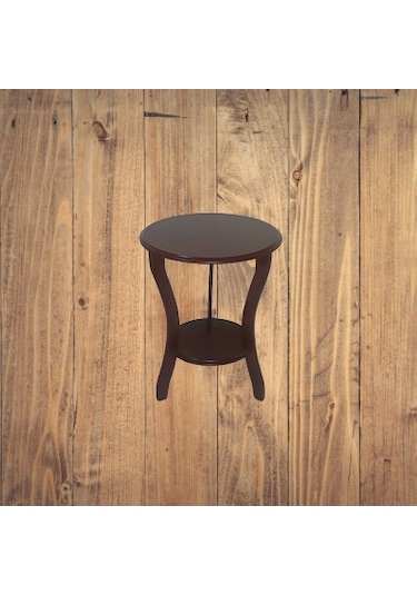 Üç Ayak Fiskos Çiçeklik Sehpa Parlak Ceviz Lake Boya Çift Kat Ahş