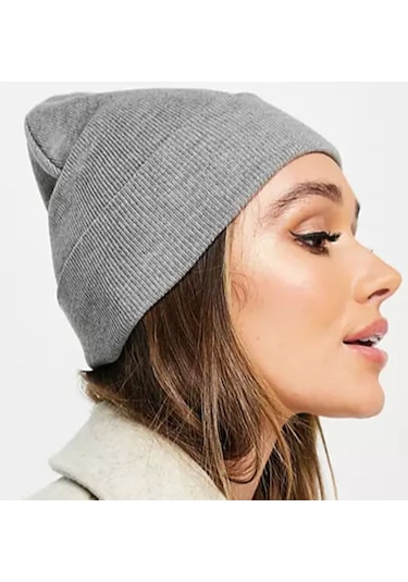 Unisex Kışlık Gri Katlamalı Bere Gri