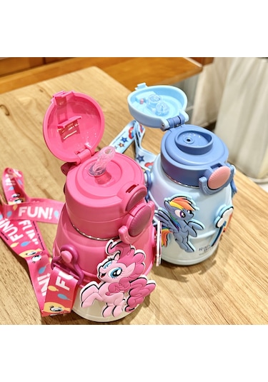 Cbtx My Little Pony Pipetli Paslanmaz Çelik Anaokulu Çocuk Matara Suluk 600 Ml Pembe