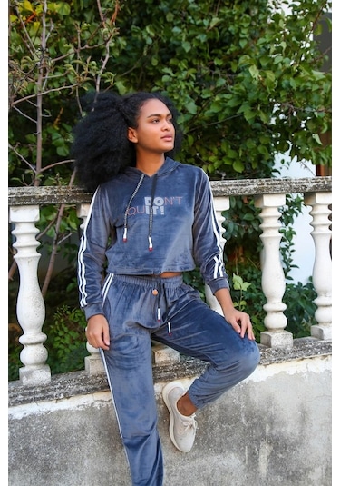 Akbeniz Kadın Kadife Kapşonlu Eşofman Takım 9054