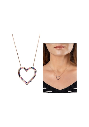 Multicolor Zirkon Taşlı Zarif Tasarım Rose Renk 925 Ayar Gümüş Ka (459601977)