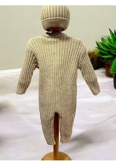 Bebek Örgü Fitilli Bereli Kışlık Tulum-15298 Bej