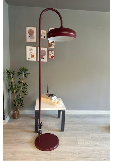 Vişne Çürüğü Lambader Modern Dekoratif Metal Oturma Odası Çalışma Odası Zemin Lambası Bordo