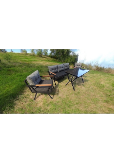 Pi Locca Bahçe Balkon Mobilyası Antrasit Gri 3+1+1 Perla Masa Antrasit - Gri