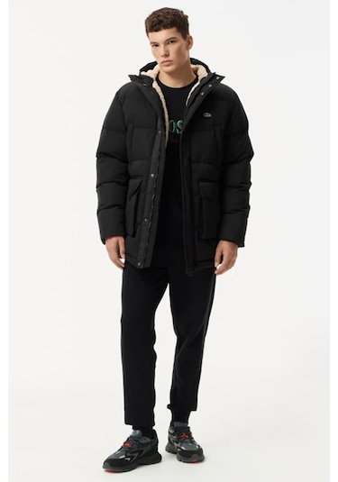 Lacoste Down Fill Mens Jacket Sabit Kapüşonlu Kaz Tüyü Erkek Mont Siyah
