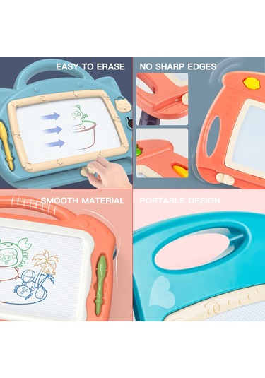 Hombey Çocuklar İçin Mıknatıslı Boyama Tahtası, 4 Renkli Alan, Silgi Ve Damgalar, Katlanabilir Ayaklı, Plastik Materyal, 1-3 Yaş Arası Mavi