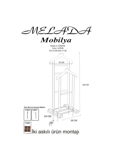 Melada Mobilya Gürgen İkili Dilsiz Uşak Ham Ceviz