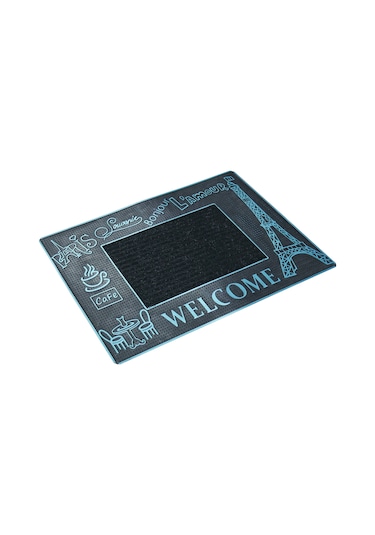 Paris Temalı Toz Tutucu Kauçuk Kapı Önü Paspası Mavi