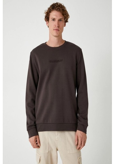 Koton Bisiklet Yaka Sweatshirt Slogan Baskılı Uzun Kollu Pamuklu İnterlok Kumaş 001