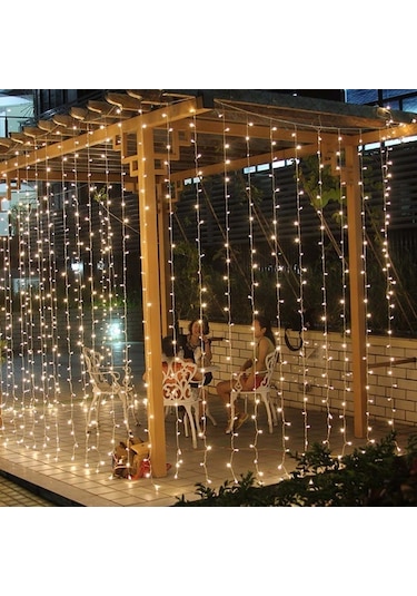 Mobgift Animasyonlu Led Işıklı Sarkıt Salkım Saçak Perde 3 X 3 Sarı