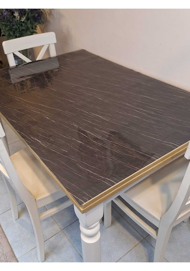 Kalın Pvc Masa Koruyucu 1.2 Mm Mika Örtü, 80 Cm En, Mermer Desen 32pvc-mrm6 Siyah