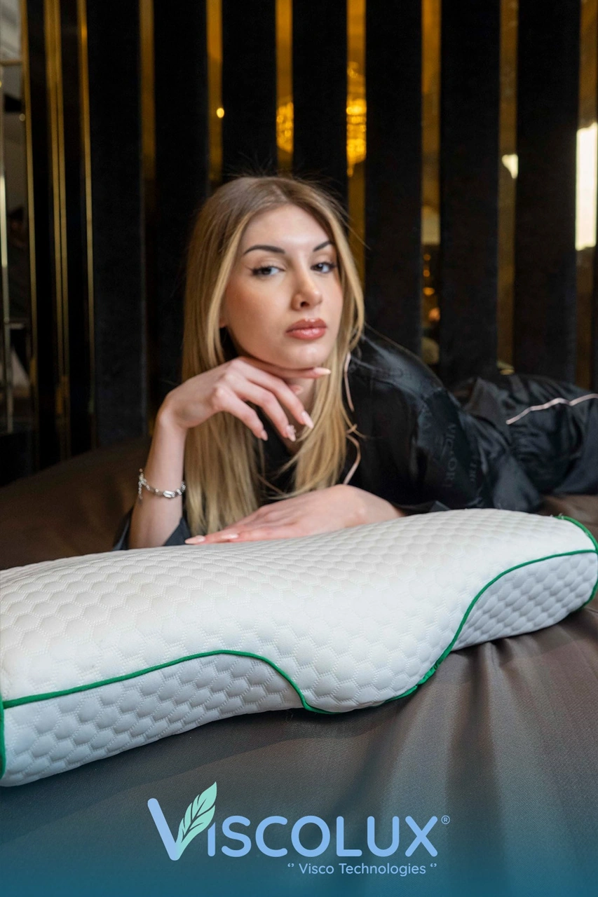 Servikal Boyun Destekli Ortopedik Yastık - Boyun Düzleşmesi Visco Yastık 56x34x10,5 Yeşil