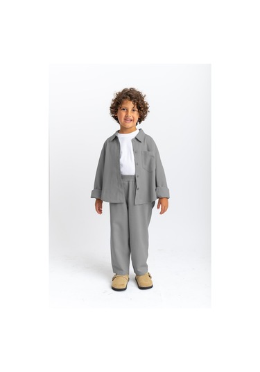 Oliventhekid Unisex Balon Pantolon Gömlek Takım Gri Gri