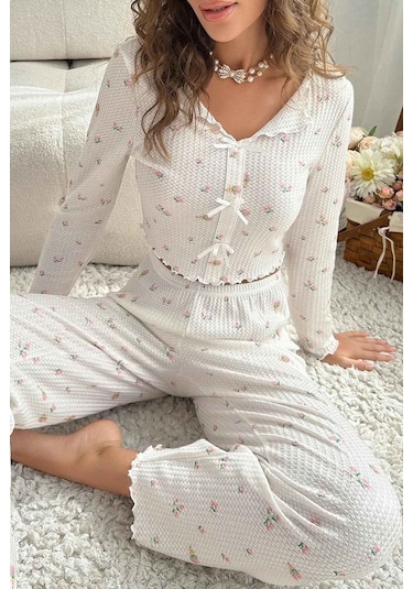 Merry See Özel Örme Kumaş Baskılı Uzun Kollu Pijama Takımı 001