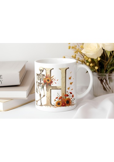 H Harfi Pembe Kareli Kalpli Göz Emojili Kupa Bardak Eğlenceli Kareli Tasarım Kahve Çay Kupası Beyaz