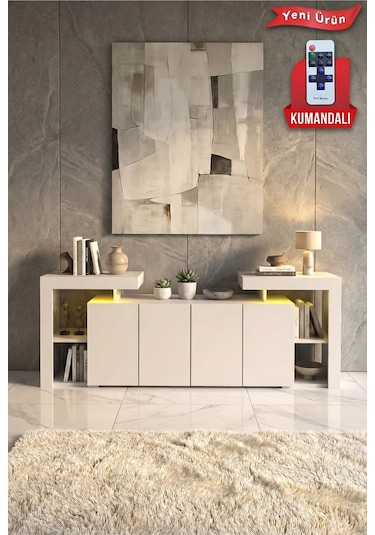 Burc Ledli Konsol 200 Cm Beyaz