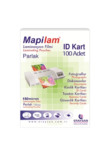 Mapilam 150 Micron Parlak Laminasyon Filmi Id Kart 65x95 100 Lü