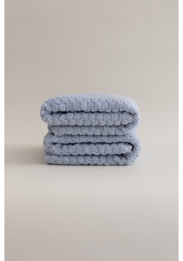 Ivory Mavi Kabartma Dokulu Mikro Fiber %100 Pamuk 2li El Yüz Havl Mavi