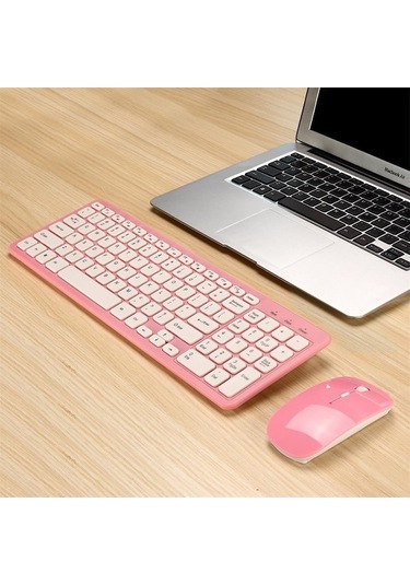 Mld-568 Ofis Oyun Sesini Kapatma Kablosuz Mouse Klavye Seti Pembe A Optik