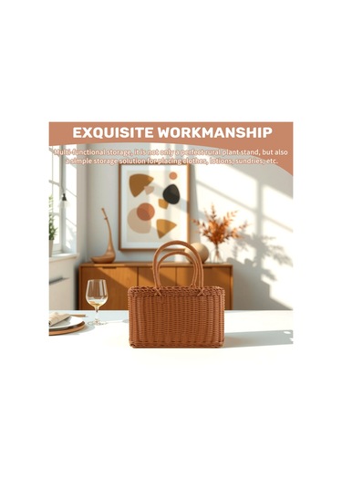 Xiaaokeji Ana Sayfa Alışveriş Sepeti El Sebze Sepeti Dekor Dokuma Rattan Çanta Kahverengi