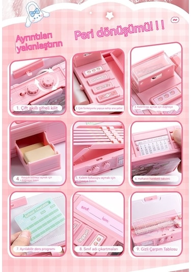 Maoyaya Şifreli Kutusu Kutusu Kırtasiye Kilit Kalem Fonksiyonlu Çok Çift Ug Pembe