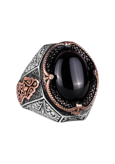 Gerçek Doğal Oniks Taş Yüzük - 925 Ayar Sert Gümüş Erkek Yüzüğü Gümüş