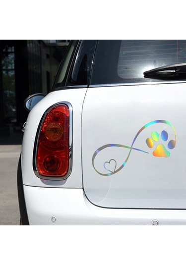 Shineyee Vinil Araba Sticker: Kedi Köpek Ayak İzi Desenli, Renkli Yansıtan, Eğlenceli Ve Benzersiz Araba Dekorasyonu