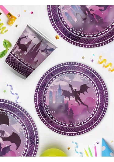 Nd Plej Tek Kullanımlık Sofra Takımı Tabaklar Ve Bardaklar Ejderha Mor 178807482 30