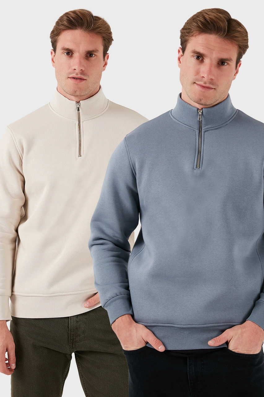 Buratti Pamuklu Regular Fit Dik Yaka 2'Li Paket Erkek Sweat 59052592S2 Koyu Gri-Kum