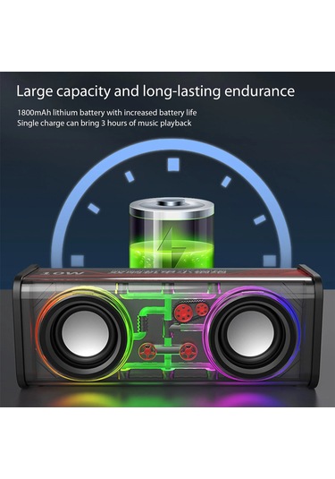 Vkemall V8 Siyah Bluetooth Hoparlör - Şeffaf Rgb Işık, Tws Seri Bağlantı, Tf Kart Desteği, 5 Saat Çalma Süresi, 10w Güçlü Ses