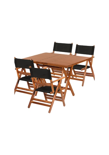 Marmaris Katlanır Ahşap Bahçe Seti: 80X120 Masa +4 Pvcli Sandalye