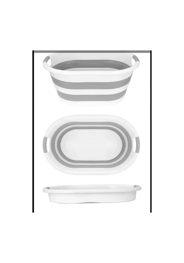 Beyaz Krem Katlanır Çamaşır Sepeti Beyaz - Krem