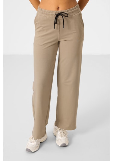 Koyu Bej Dik Yaka Fermuarlı Pamuklu Kadın Eşofman Tunik Takım - 95346 Bej