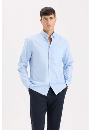 DeFacto %100 Pamuk Regular Fit Polo Yaka Oxford Basic Düz Uzun Kollu Gömlek A8028AX25SPBE196 DeFacto %100 Pamuk Regular Fit Polo Yaka Oxford Basic Düz Uzun Kollu Gömlek A8028AX25SPBE196
