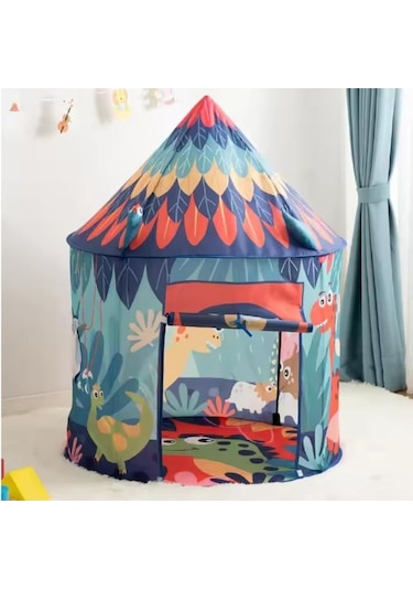 Dinozor Temalı Çocuk Oyun Çadırı Katlanabilir Ve Taşınabilir-1430 Açık Mavi