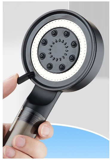 Siyah Filtreli 5 Fonksiyon Çelik El Duşu Siyah Duş Hortumu Mafsal Siyah