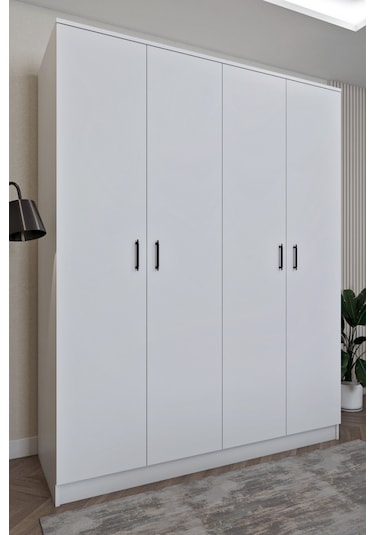 Ases Mobilya Ela6533 4kapaklı Gardırop 5 Raflı 3 Askılı Geniş Model Beyaz