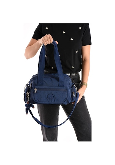 Omuz Çantası Çok Cepli Hafif Klinkır Kumaş 30 20 Cm Çapraz Askılı Postacı Çanta Kol Çantası Lacivert