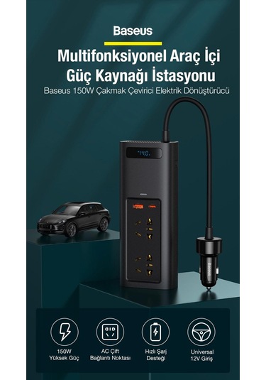 Baseus Power Inverter 150W Ac 220V Araç Içi Çakmak Çevirici Elekt