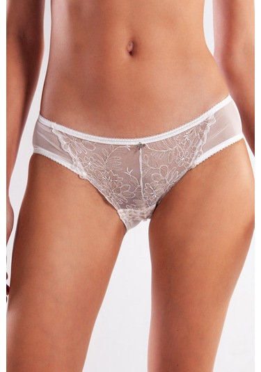 Golshan Gaspara Mini Slip, Kadın Güpürlü Tüllü Ekru Normal Kesim Külot Çok Renkli